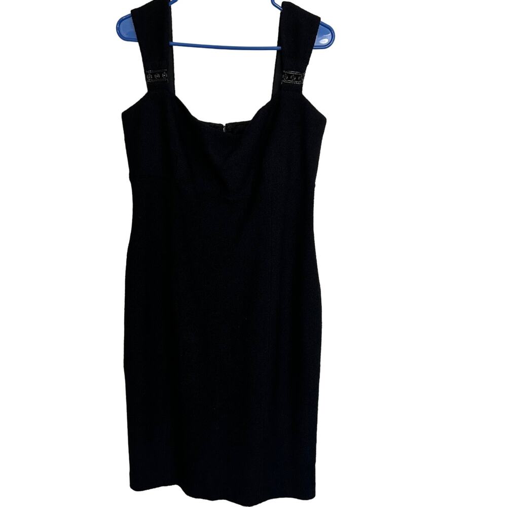 St. John Couture Black Sleeveless Twill Knit Cocktail‎ Dress Women's Size 12 HTF